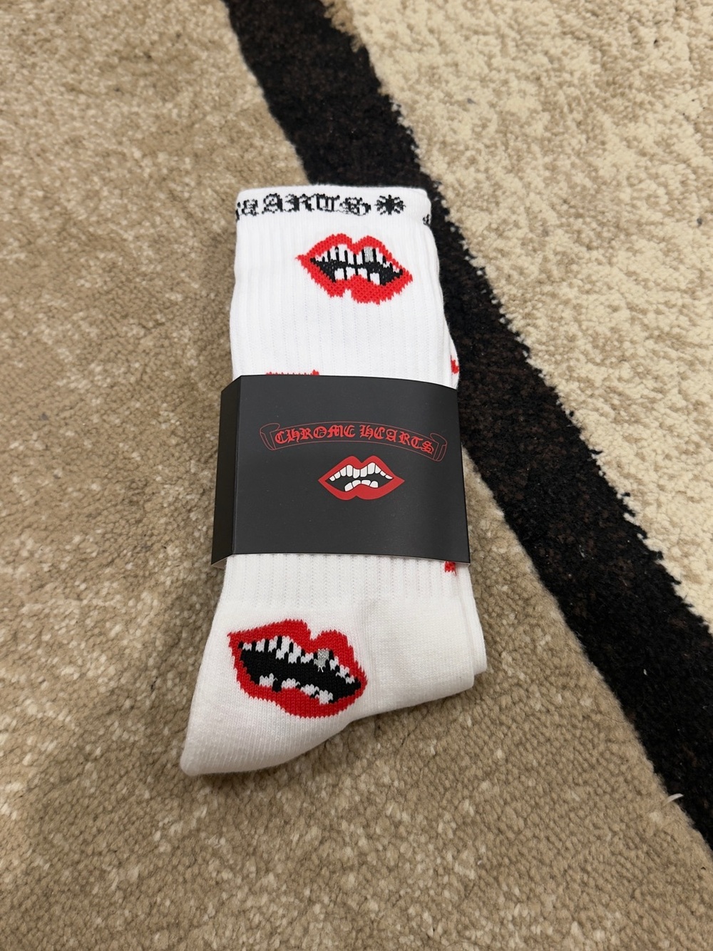 NWT Chrome Hearts White Socks with Red Graphic